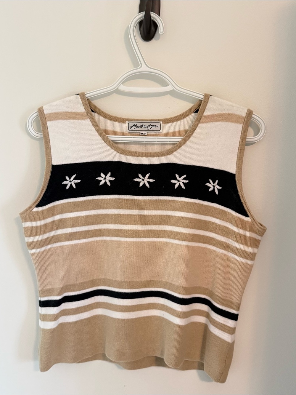 Vintage 1960s Beige Striped Knit Tank Vest